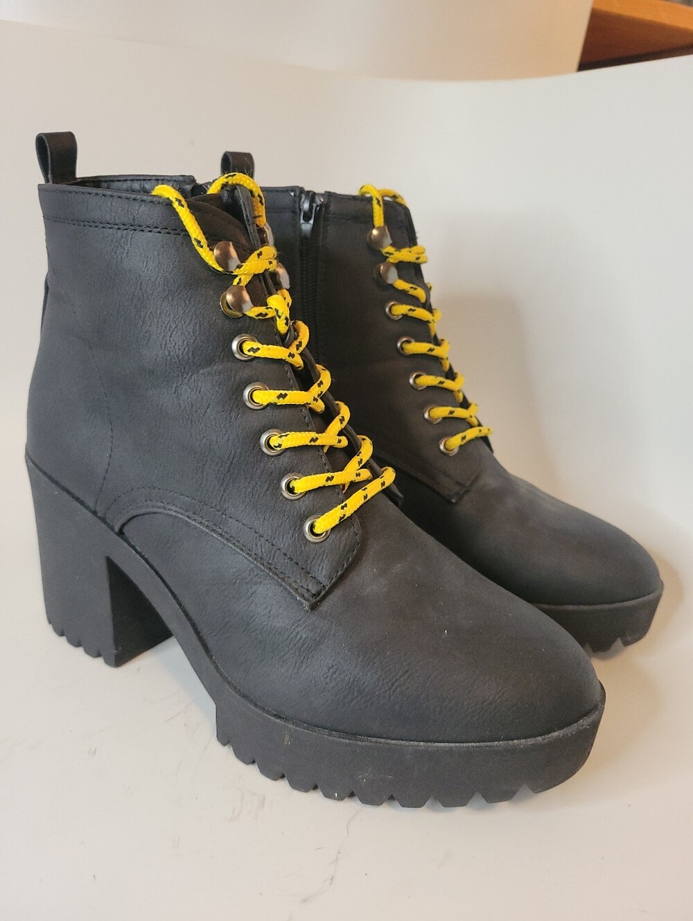 Seven7 Black Chunky Sole Lace-up Ankle Boots